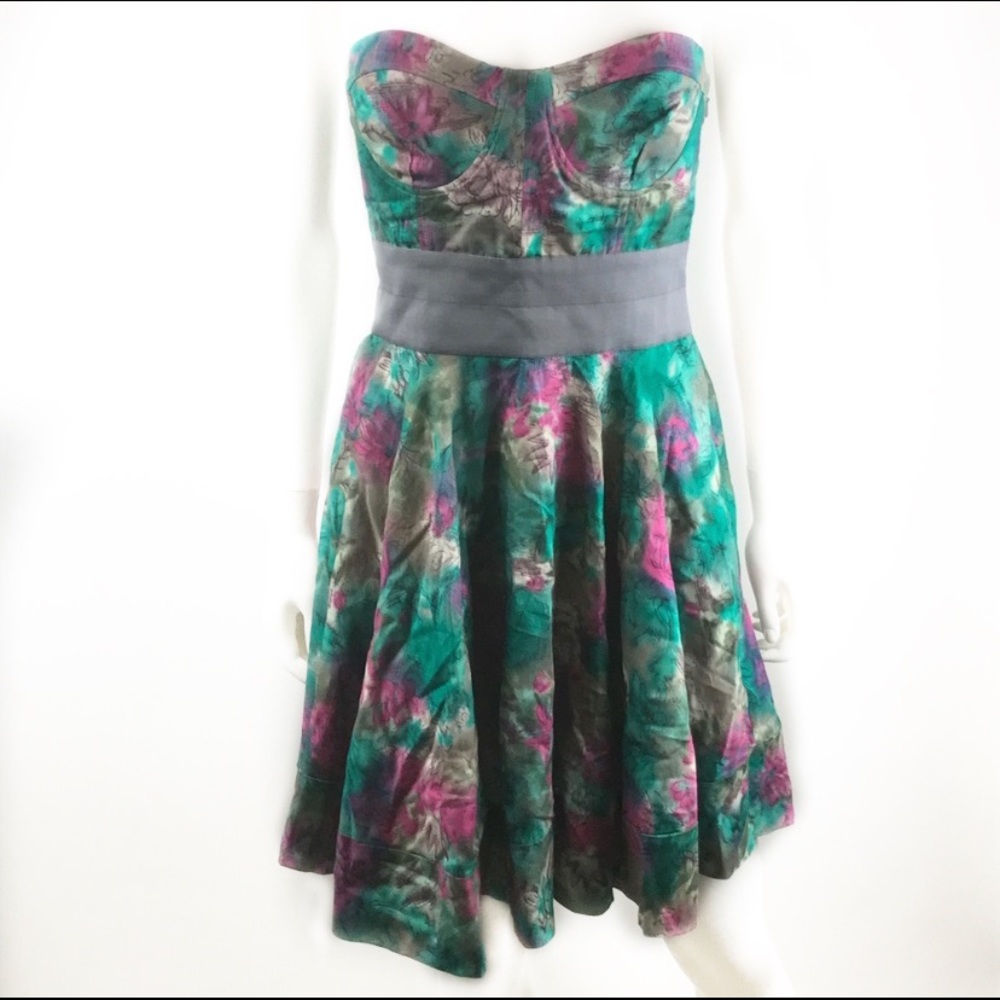 Elizabeth James Strapless Floral Dress Corset Silk